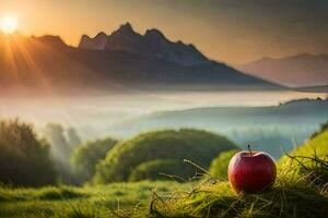 photo wallpaper the sky, mountains, apple, sunset, the mountains, apple, the sky,. AI-Generated