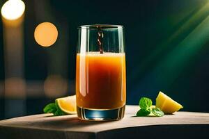 a glass of orange juice with a slice of lemon. AI-Generated photo