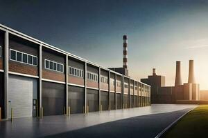 a large industrial building with a large garage door. AI-Generated photo