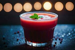 a red drink with berries and mint. AI-Generated photo