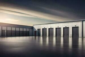 a large warehouse with four doors. AI-Generated photo