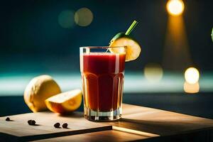 a glass of red juice with a slice of lime. AI-Generated photo