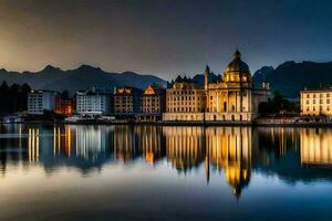 el ciudad de Lucerna en el noche. generado por ai foto