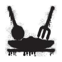 Spoon fork and plate with graffiti black spray paint vector