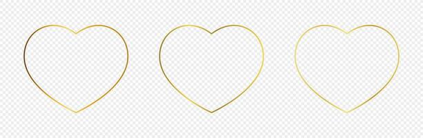 conjunto de Tres oro brillante corazón formas aislado en antecedentes. brillante marco con brillante efectos vector ilustración.