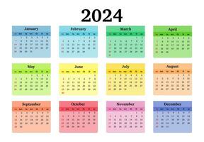 Calendar for 2024 isolated on a white background vector