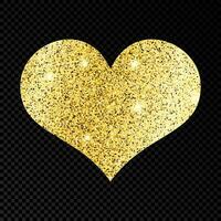 Gold glittering heart on dark background. Background with gold sparkles and glitter effect. Vector illustration