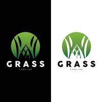 Green Grass Logo Design, Farm Landscape Illustration, Natural Scenery Vector