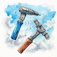 hammer and screwdriver design water color on white background photo