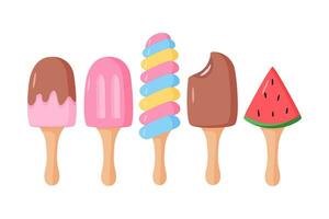 Ice cream and berries set of cartoon icons. Vector color illustration of summer desserts.