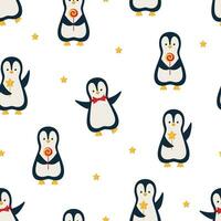 Seamless pattern cartoon penguin isolated on white background. Vector illustration of Arctic cute animals. concept of Christmas and New Year