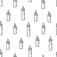 Seamless pattern Candle icon doodle style Vector illustration sketch of a burning wax candle.