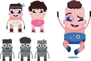 Jumping Baby character design Vector Funny baby kids set Enjoying children