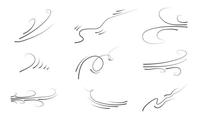 doodle wind blow, gust design isolated on white background. vector hand drawn illustration