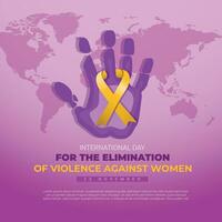 internacional día para el eliminación de violencia en contra mujer noviembre 25 detener símbolo palma con conciencia amarillo cinta y mundo mapa. espacio texto tipografía. vector ilustración