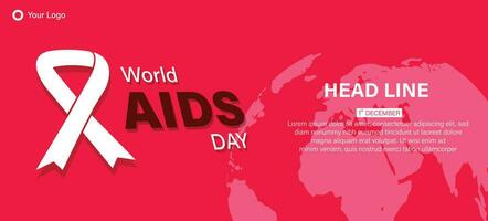 World AIDS day december 1 th. awareness red ribbon as Symbol HIV and Cancer. red background and world map, copy space concept. vector for banner, poster and landing page.