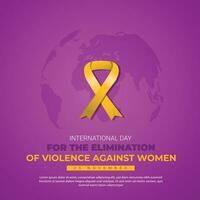 International day for the Elimination of Violence against Women November 25th. stop symbol palm with awareness yellow ribbon and world map. space text typography. vector illustration