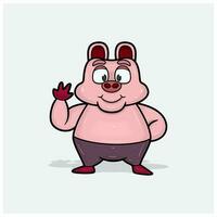 Pig Character Cartoon With Say Hello and Smile. vector