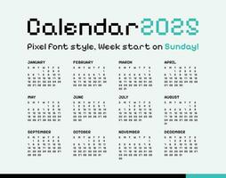 Calendar 2025, Minimal style, Week start on sunday. vector