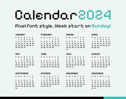 Calendar 2024, Minimal style, Week start on sunday. vector