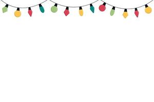 Christmas lights background with copy space. Flat modern bulbs on a string for christmas and new years vector