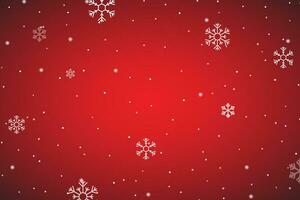 Winter snowfall and snowflakes on Red background for winter, Christmas, and New Year. vector