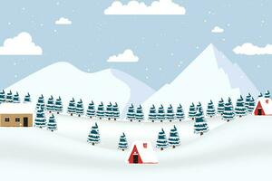Flat Winter landscape background with snowy vector