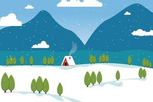 Flat Winter landscape background with snowy vector