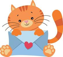 Cute cat holding a letter envelope vector