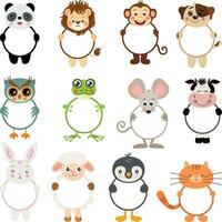 Set of funny animals round frame vector