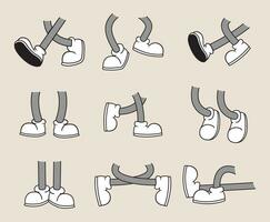 set of cartoon groovy 70s element. collection of various foot expressions. hippie style illustration suitable for decorative purposes vector