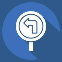 Icon Turn Left Ahead. related to Road Sign symbol. long shadow style. simple design editable. simple illustration vector