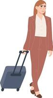 negocio hembra viajero con maleta turista viaje personaje ilustración gráfico dibujos animados Arte vector