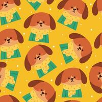 sin costura modelo dibujos animados perrito vistiendo suéter y amarillo bufanda. linda animal fondo de pantalla para textil, regalo envolver papel vector