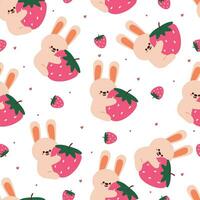 seamless pattern cartoon bunny and strawberry. cute animal wallpaper for textile, gift wrap paper vector