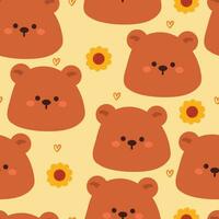 seamless pattern cartoon bear and flower. cute animal wallpaper illustration for gift wrap paper vector