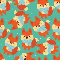 seamless pattern cartoon fox with blue scarf. cute animal wallpaper for textile, gift wrap paper vector
