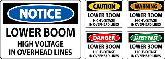 Electrical Safety Sign Warning - Lower Boom High Voltage In Overhead Lines vector