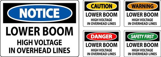 Electrical Safety Sign Warning - Lower Boom High Voltage In Overhead Lines vector