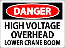 Danger Sign High Voltage Overhead, Lower Crane Boom vector