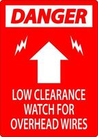 Danger Sign Low Clearance, Watch For Overhead Wires vector