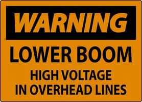 Electrical Safety Sign Warning - Lower Boom High Voltage In Overhead Lines vector