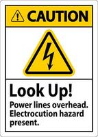 Caution Sign Look Up Power Lines Overhead, Serious Injury May Result vector