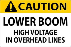 Electrical Safety Sign Caution - Lower Boom High Voltage In Overhead Lines vector