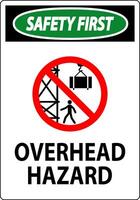 Safety First Sign Overhead Hazard vector