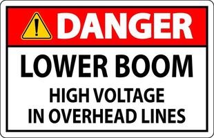 Electrical Safety Sign Danger - Lower Boom High Voltage In Overhead Lines vector