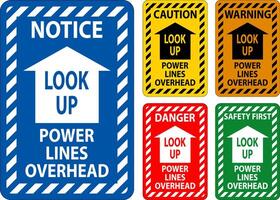 Electrical Safety Sign Caution Look Up, Power Lines Overhead vector