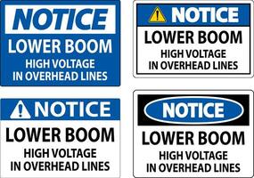 Electrical Safety Sign Notice - Lower Boom High Voltage In Overhead Lines vector