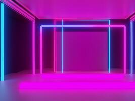 3d neon frame. abstract neon light in the room background photo