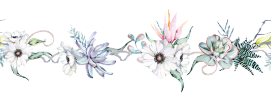 nahtlos Blume Grenze.Blumen Muster mit Blatt und Anemone.nahtlos botanisch Blumen- Rand, zum Karten, Hochzeit oder Stoff. png